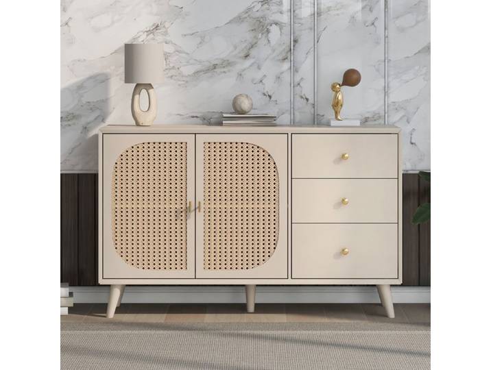 Buffet moderne -SEYAKANY - avec portes et tiroirs Enfilade avec grand rangement salon salle à manger. 120x 82.5x 40 cm Blanc