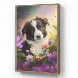 NACHTTISCHLAMPE MIT AKKU Welpe - Sonne - Blumen - Natur - Border Collie - Hund 70x100 cm