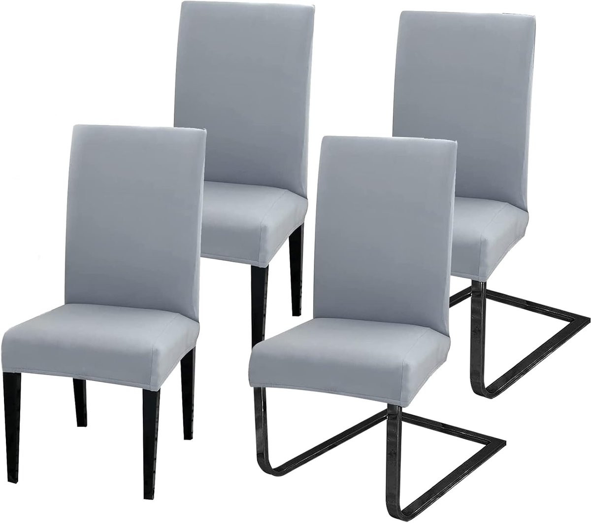Set van 4 Stretch Stoelhoezen voor Eetkamerstoelen - Lichtgrijs - Universele Polyester Stoelhoezen
