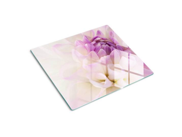 Tulup Glasplatte 60x52 cm Weiße Dahlie, Lila, Glas, 60x0.4x52 cm, Küchen, Küchenelektrogeräte, Herde, Herdabdeckplatten