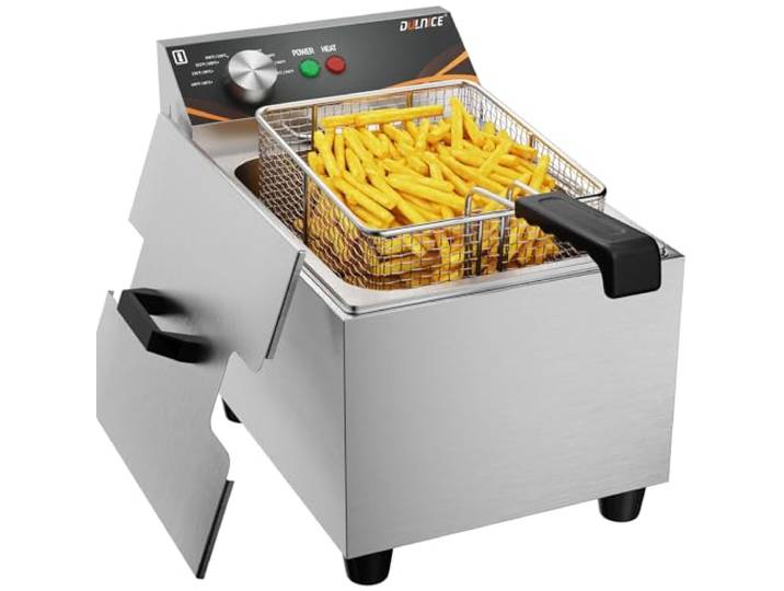 DULNICE 8L Friteuse Électrique Professionnelle avec Thermostat 60-200°C Acier Inoxydable Friteuse Électrique Commerciale avec Panier et Couvercle\, pour Maison\, Restaurant et Fast‑Food\, 3000W