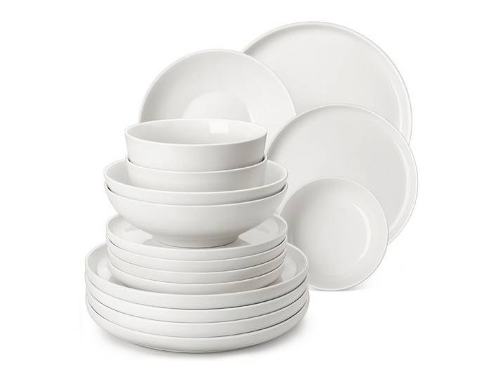 MALACASA Geschirr-Set Tafelservice MINA für 4/6 Personen, Porzellan Weiß Geschirrset (16-tlg), 4 Personen, Porzellan
