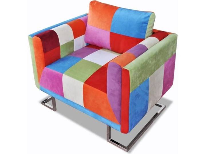 Fauteuil cube avec design de patchwork Chrome Tissu