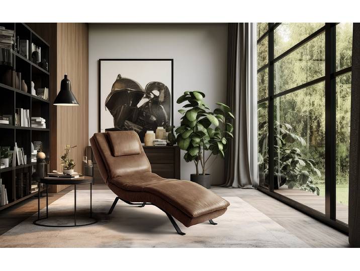 Relaxliege Kanan Braun Echtleder Arelia Schwarz 65 x 65 x 171cm