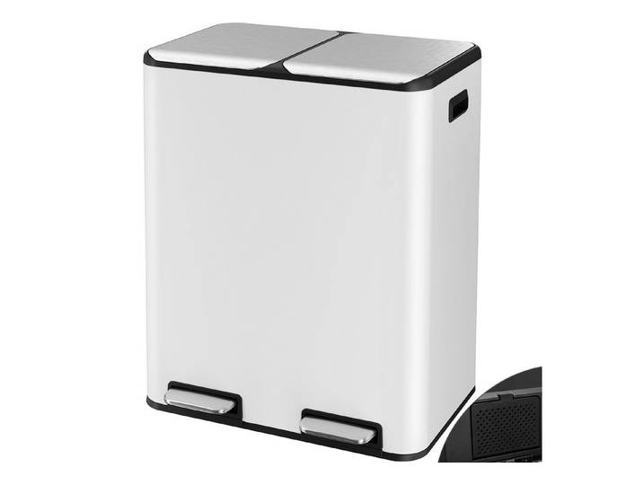 TLGREEN Mülleimer Mülltrennsystem,2 Fächer, 2 x 30 Liter Treteimer mit Geruchsfilter, Metall Mülltrennsystem für Küche Büro