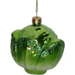 Christbaumschmuck Glas 8,1cm Kohlkopf Figur Handbemalt mit Glitzer Weihnachtsbaum Anhänger Weihnachten Christbaumanhänger Weihnachtsbaumschmuck Grün