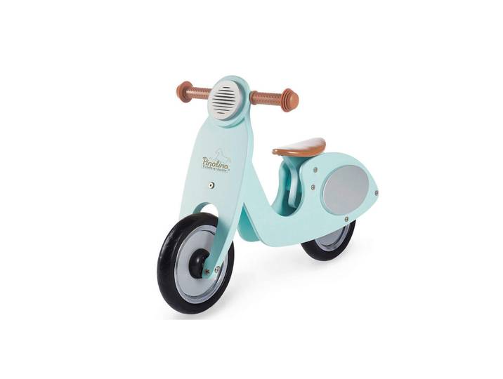 Pinolino Laufrad Pinolino Vespa Wanda, Braun, Silberfarben, Mintgrün, Holz, Birke, 34x51x77 cm, unisex, höhenverstellbar, gepolsterter Sattel, formschön, fördert die Motorik, Freizeit & Co, Gartenspielzeug, Laufräder