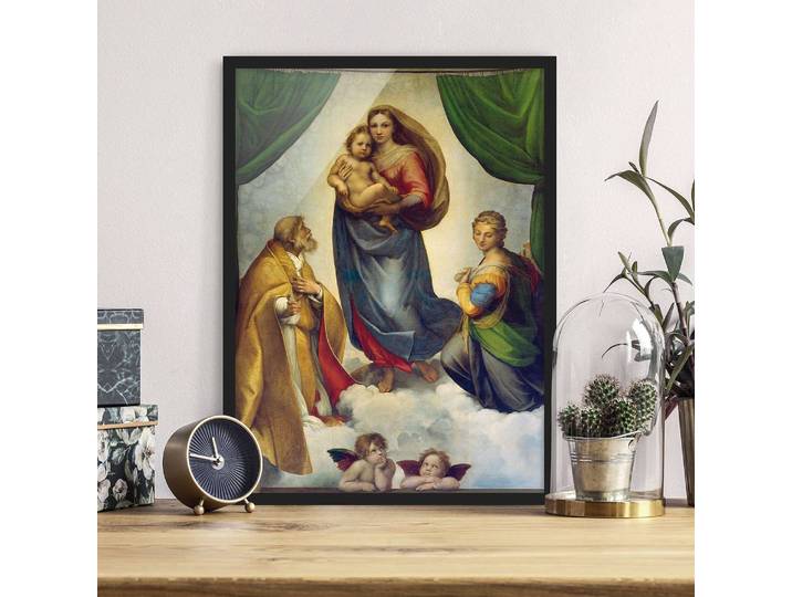 Bild Raffael Die Sixtinische Madonna Papier Rahmen: Echtholz, furniert: Kiefer Multicolor 70 x 100cm