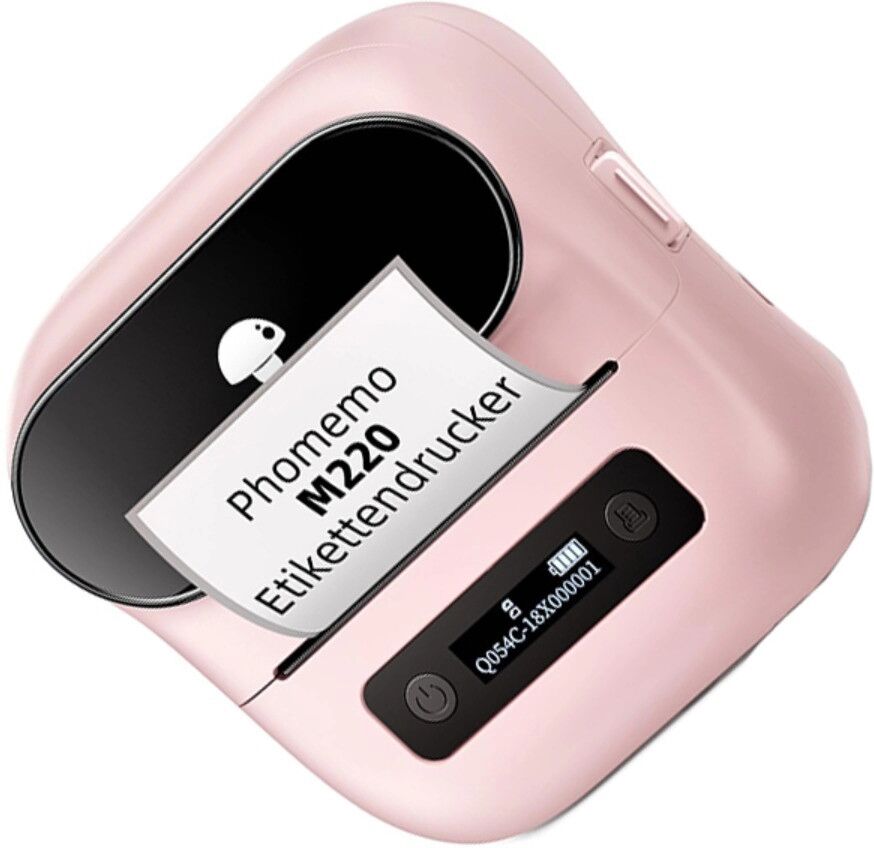INF Tragbarer Thermo-Etikettendrucker - 203dpi, Bluetooth 4.2, Wiederaufladbar 2200mAh, Unterstützt 20-75mm Etiketten, Rosa
