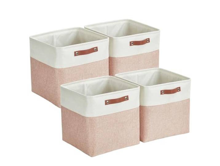 Mangata Boîtes de rangement en tissu 33 x 38 x 33 cm\, 4 paniers de rangement en cube pour étagères Kallax\, armoires\, placards(Rose et Blanc)