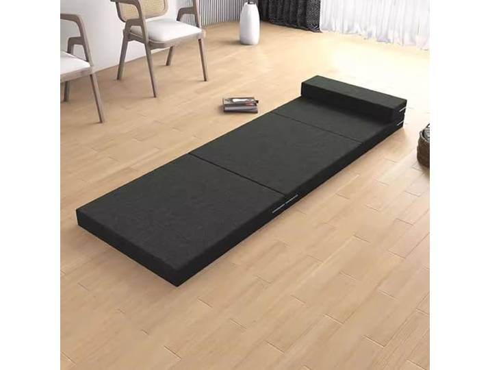 Hruile Faltmatratze, dreifach gefaltete Bodenmatratze mit waschbarem Bezug, tragbares Klappsofa, zusammenklappbar in drei Größen, Klappbett für Gäste, Reisen, Camping (200 x 60 x 8 cm, Schwarz)
