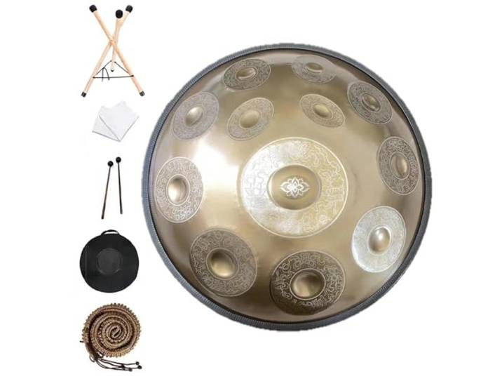 SUBLXPoten Handpan 440/432 Hz 12/10/9 Noten 22 Zoll Carve Golden Handpan Drum D-Moll Stahlzungentrommel Anfänger Schlaginstrument Handtrommel(432Hz(9 Notes))