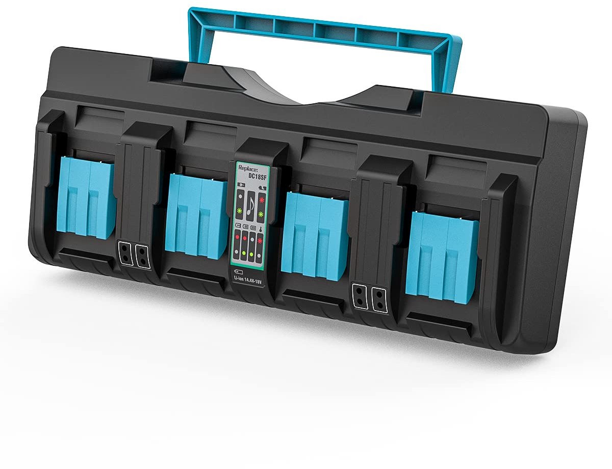 Makita 4-poorts lader vervanging voor DC18SF, compatibel met 14,4V-18V BL1850, BL1850B, BL1860B, BL1845, BL1840B, BL1840 en BL1830B serie accu's, zwart