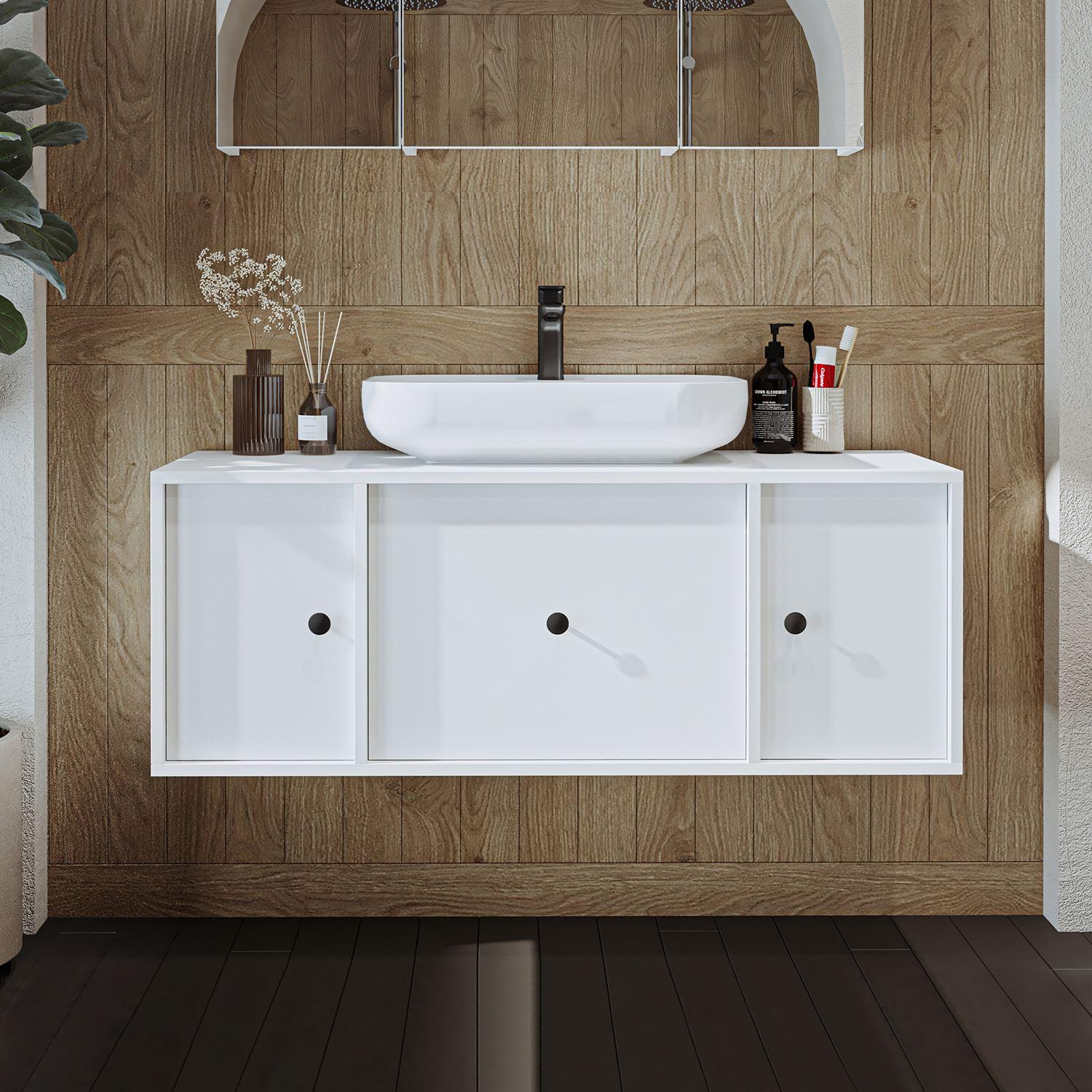 Skye Decor, Hochwertiger Badschrank mit Waschbecken, Weiß, 120 cm | 100% MDF