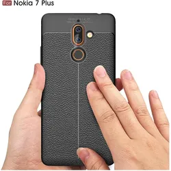 Screenguard Nokia 7 Plus Hülle Leather Design TPU Cover (Nokia 7 Plus), Smartphone Hülle, Schwarz