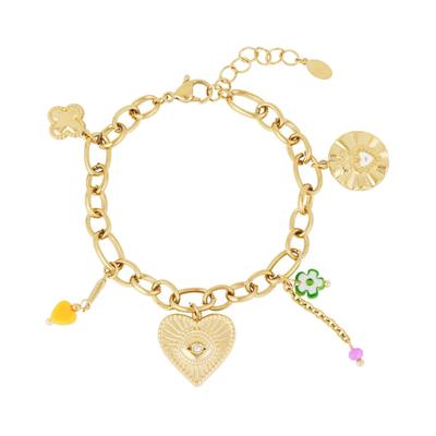 Charm-Armband ADELIA´S "LIVAYA", gold (goldfarben), Armbänder, Damen, 16cm, Stahl, Charm-Armband, Trendiger Modeschmuck mit Herz-, Blumen- und Augenanhängern