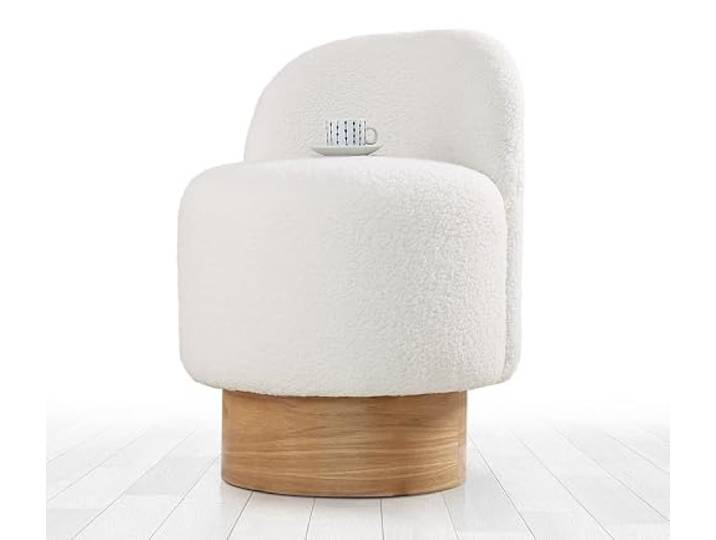 Atelier Del Sofa Eleganter weißer Kunstfell-Pouf mit 35-DNS-Orthopädie-Schaumstofffüllung, 66 cm hoch, 47 cm Durchmesser, Holzbeine Perfekt für Moderne Wohnräume