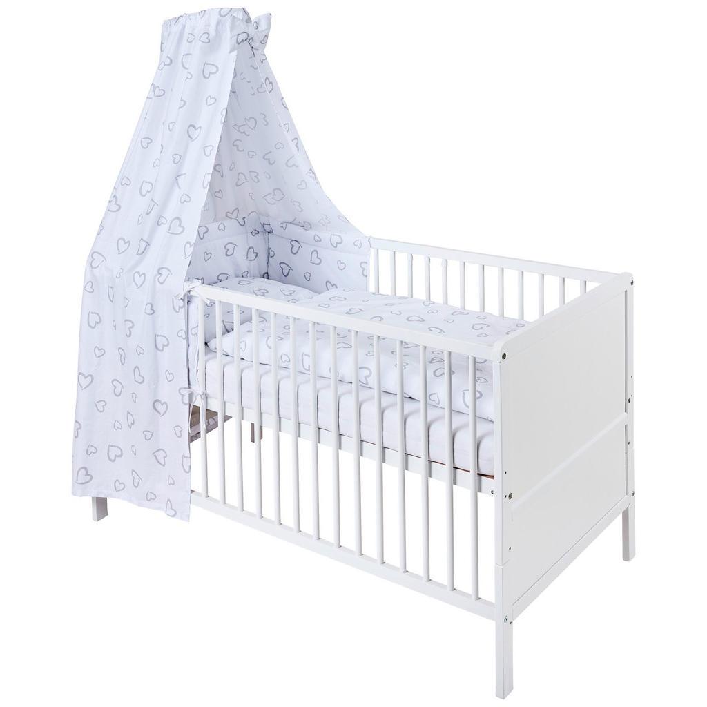 My Baby Lou Gitterbett-Komplettset , Weiss , Holz , 6-teilig , Buche , massiv , Herz , Füllung: Viskoelastischer Kern , 74.5x82x144.5 cm , Textiles Vertrauen - Oeko-Tex®, SGS-geprüft , zum Juniorbett umbaubar, höhenverstellbar, Aufbauanleitung im Karton, Lattenrost inklusive, Schlupfsprossen , Baby- und Kindermöbel, Babyzimmer, Babybett, Gitterbett