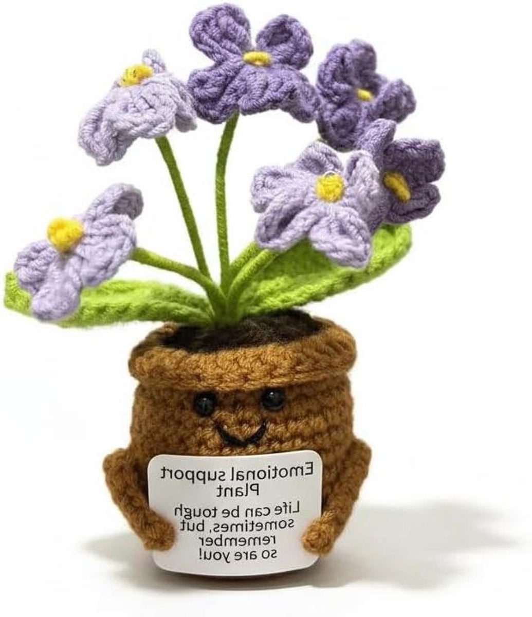 Handgemaakte gehaakte bloemen decoratie in paars - Hoogte: 15 cm
