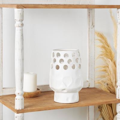 ARCILLA ELEMENTAL White Ceramic Shell Vase with Circular Cutouts