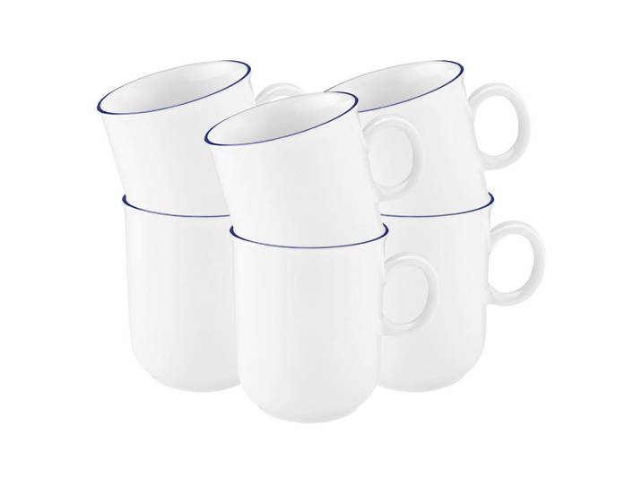 Seltmann Weiden Henkelbecher Compact Blaurand weiß-blau 250 ml 6er Set, Weiß, Blau, Keramik, Rund, Geschirr, Tassen, Kaffeebecher