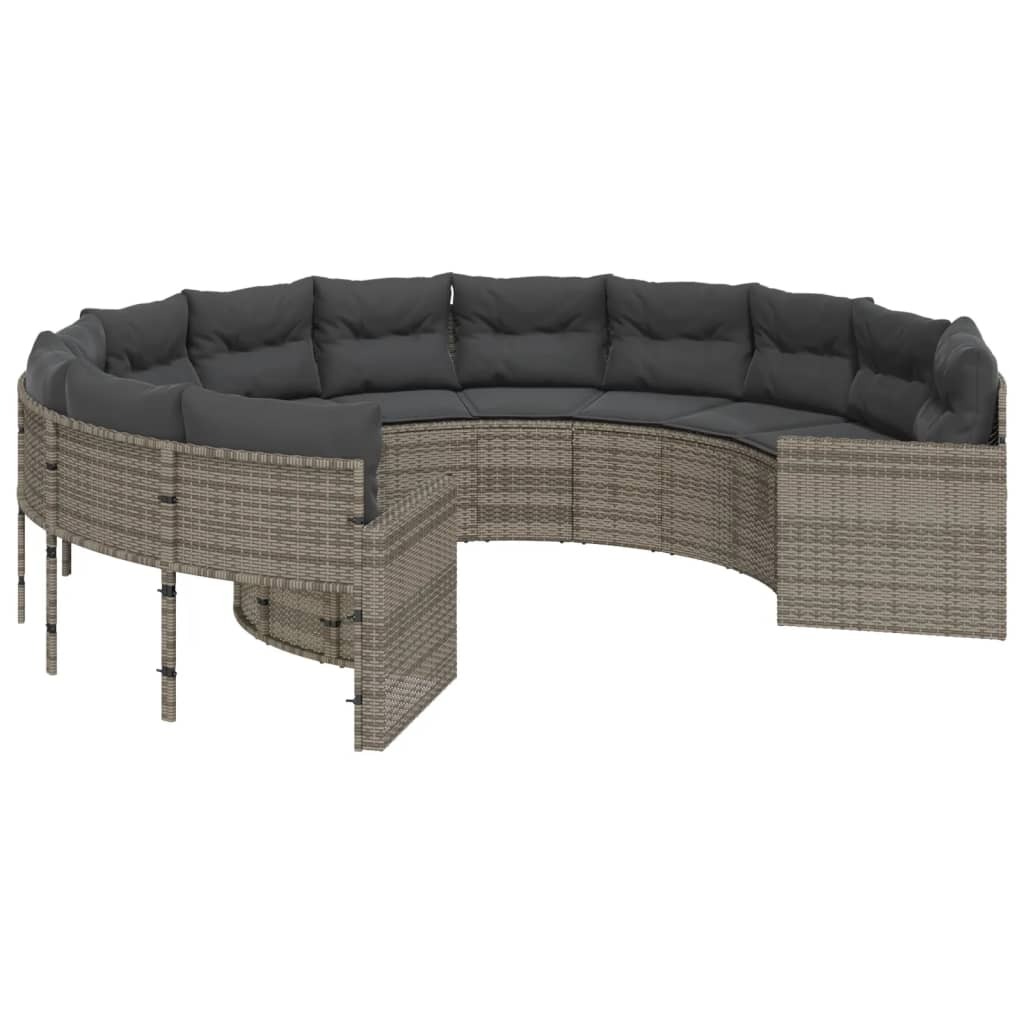 vidaXL Gartensofa mit Kissen Rund Grau Poly Rattan
