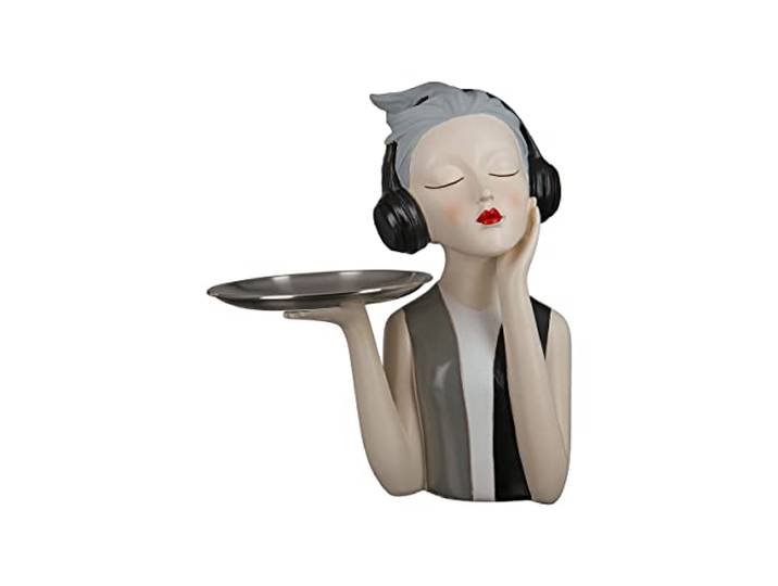 GILDE Deko Skulptur Figur Girl - mit Kopfhörer - Geschenk und Dekoration - Höhe 27 cm, Beige, Grau