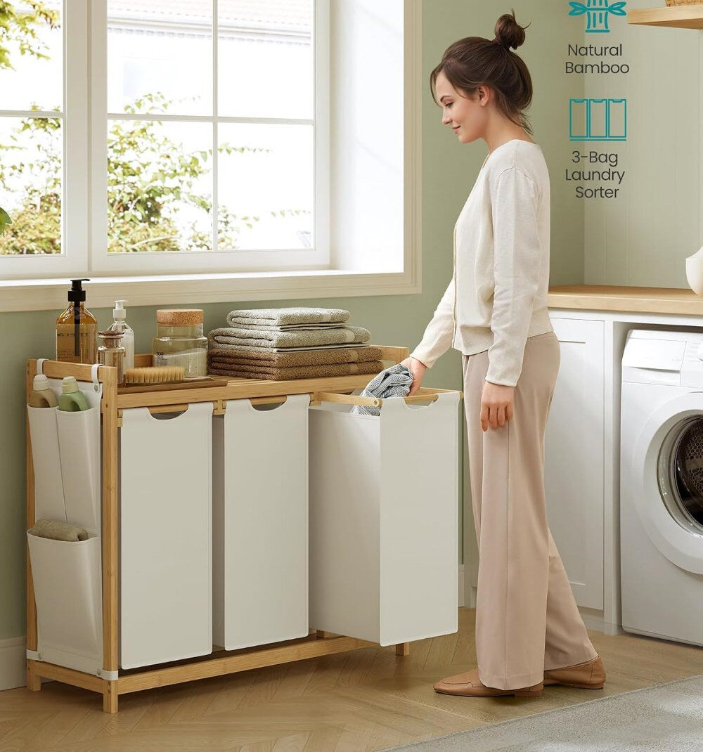 Latitude Run Fabric Laundry Sorter Cream White