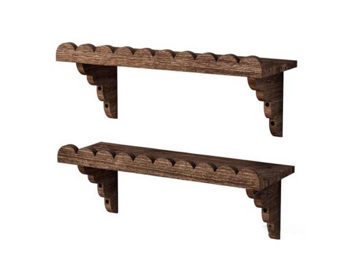 Wandregal Holz 2er Set,Schweberegal mit Wellenförmiger Schutzleiste Massivholz Regal Wand für Wohnzimmer Schlafzimmer Badezimmer Küche Arbeitszimmer