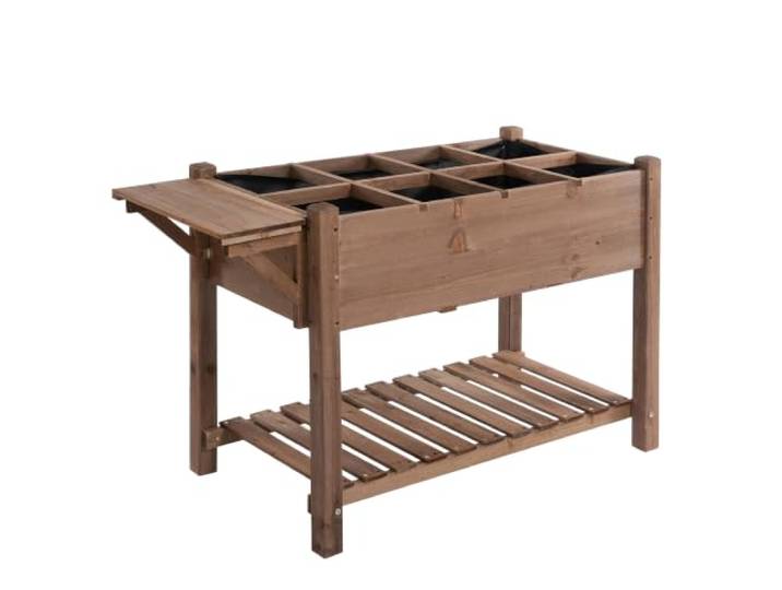 Outsunny Verhoogd bed plantenbak 8 verdeelde roosters bruin 123x54x80 cm