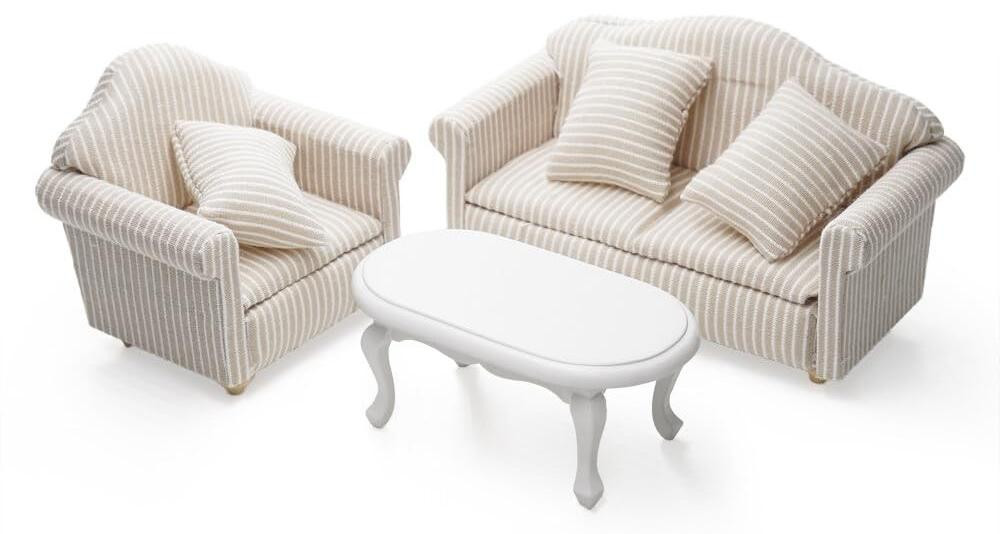 Miniatuur Houten Koffietafel en Fauteuil Sofa Set voor Woonkamer Accessoires