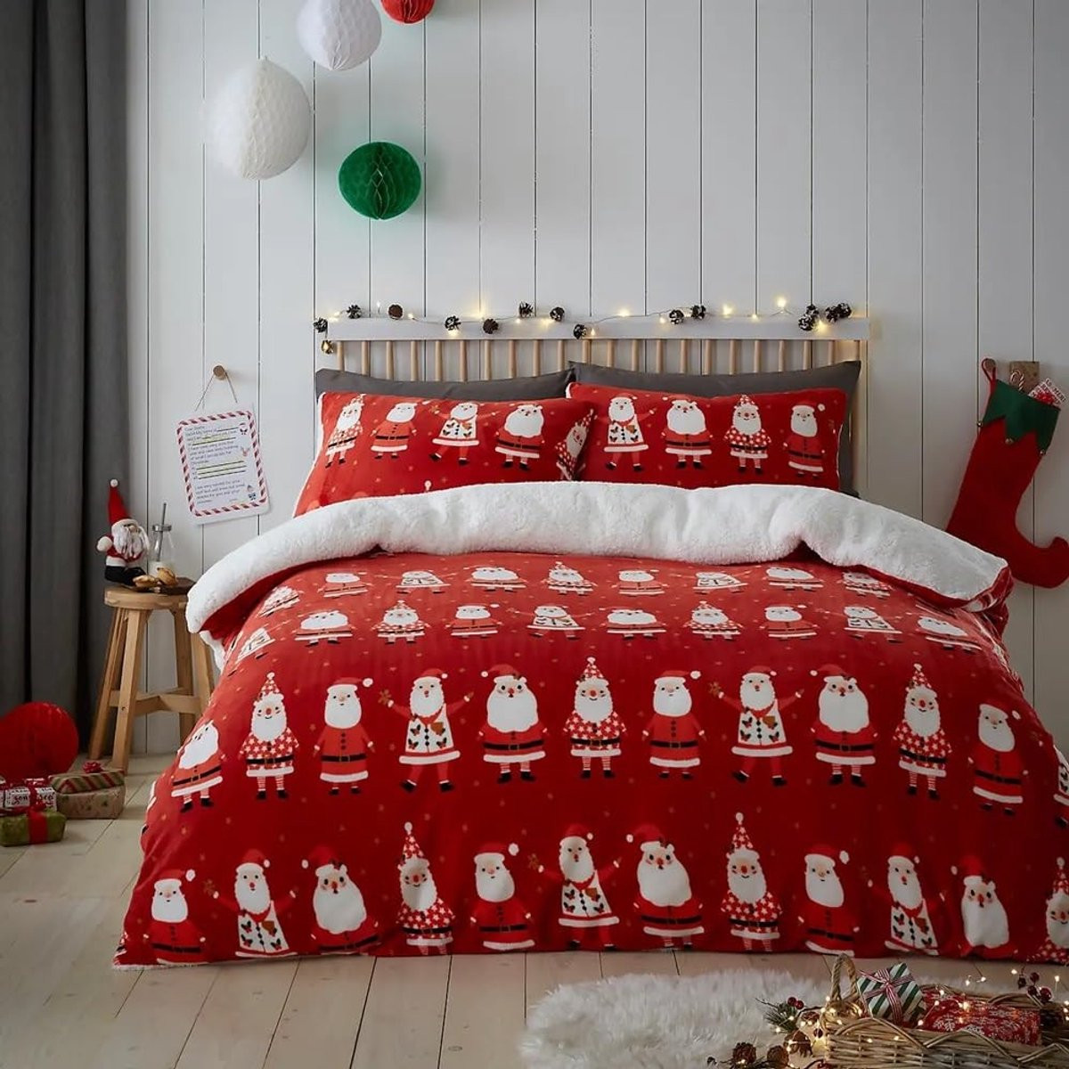 Fleece dekbedovertrek met Santa ontwerp en kussensloop voor volwassenen 140x200 cm