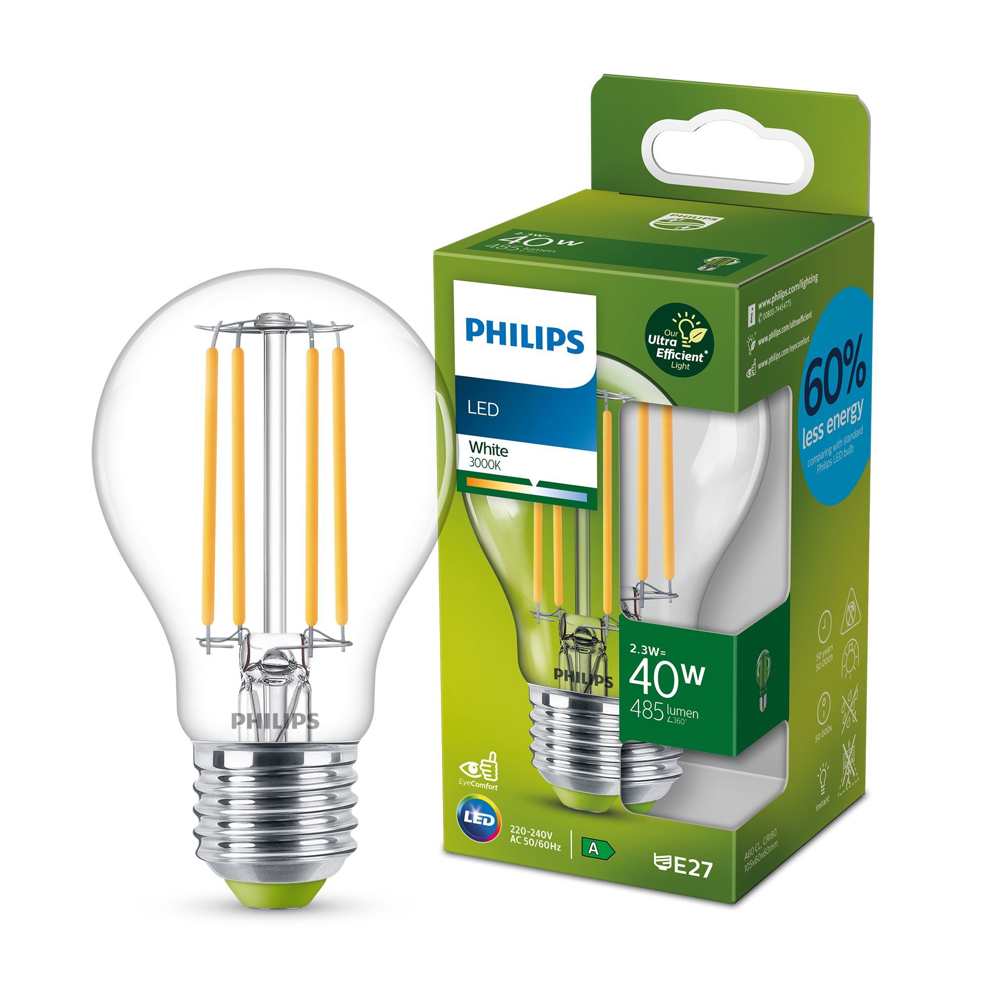 Philips LED Lampe Globe E27 EEK: A 485 lm Warmweiß (3000K) 8719514343726