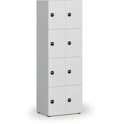 Holzspind S4 mit Ablagefächern, 8 Fächer, zerlegt, RFID-Schloss, grau/weiß