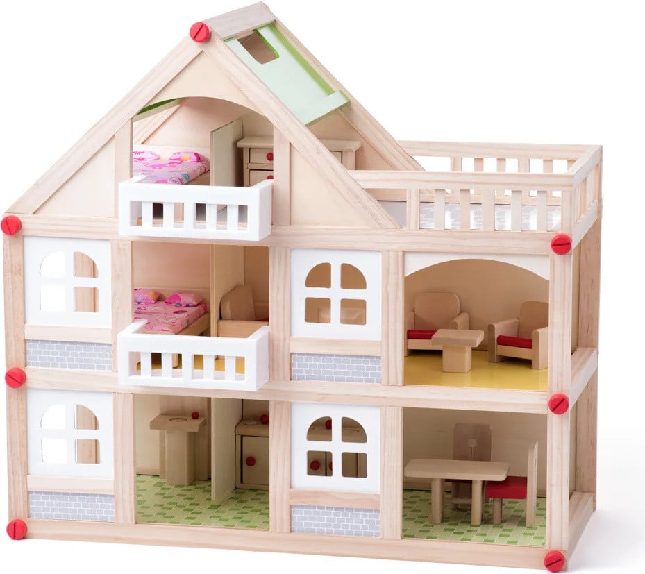 Woody Tweelaags Huisje met Balkon en Accessoires