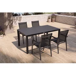 KETTLER BasicPlus Premium Garten-Essgruppe, anthrazit, Alu/Spraystone, Tisch 160x95 cm, 4 Stapelsessel