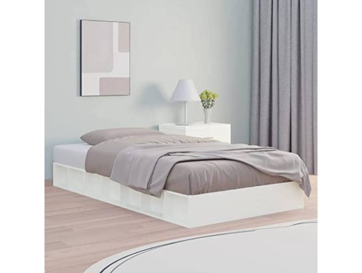 RJPLMFV Bettgestell, Massivholz, Weiß, 120 x 190 cm Massives Kiefernholz, Lattenrost inklusive, niedriges Design, kleines Schlafzimmer