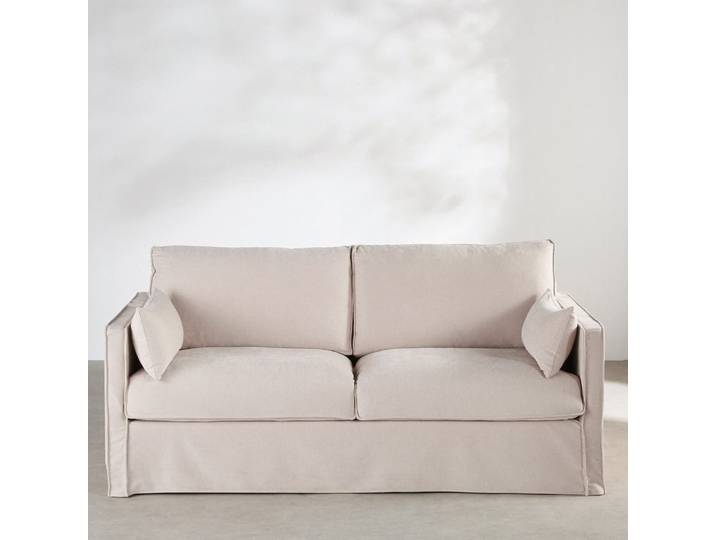 4-Sitzer-Schlafsofa mit abnehmbarem Bezug aus beigefarbenem Polyestergewebe, 10 cm dicke Matratze
