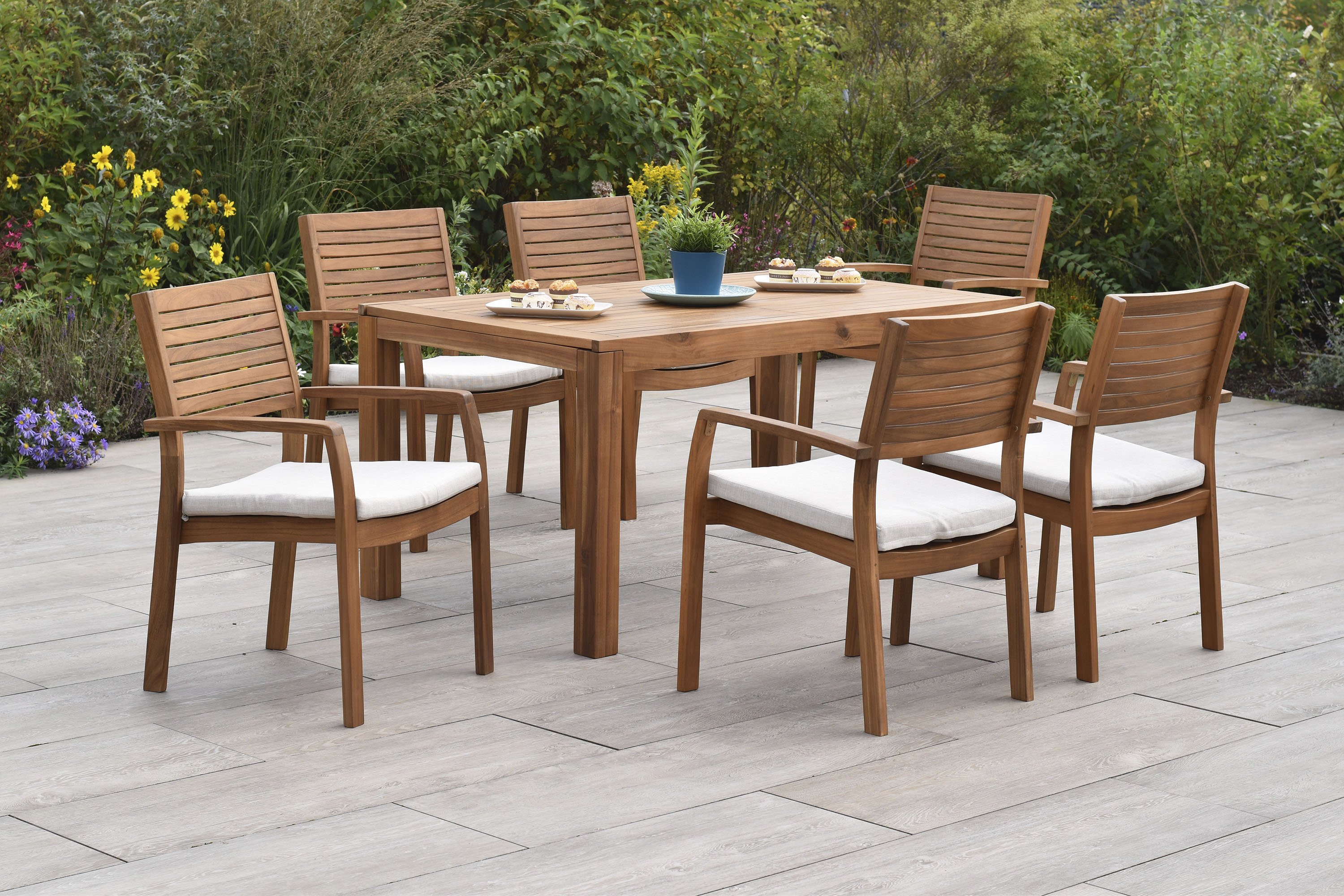 Garten-Essgruppe MERXX "»Batavia«", beige (natur, natur, natur), Massivholz, Sitzmöbel-Sets, Garten-Essgruppe, moderne Landhausoptik in warmen Holznuancen