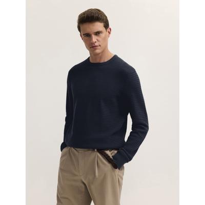 Rundhalspullover BUGATTI "Regular Fit", Herren, Gr. XL, blau (390, marine), 100% Baumwolle, Strukturmuster, regular fit, Rundhals, Pullover Rundhalspullover, Regular Fit Baumwolle Rundhals Struktur
