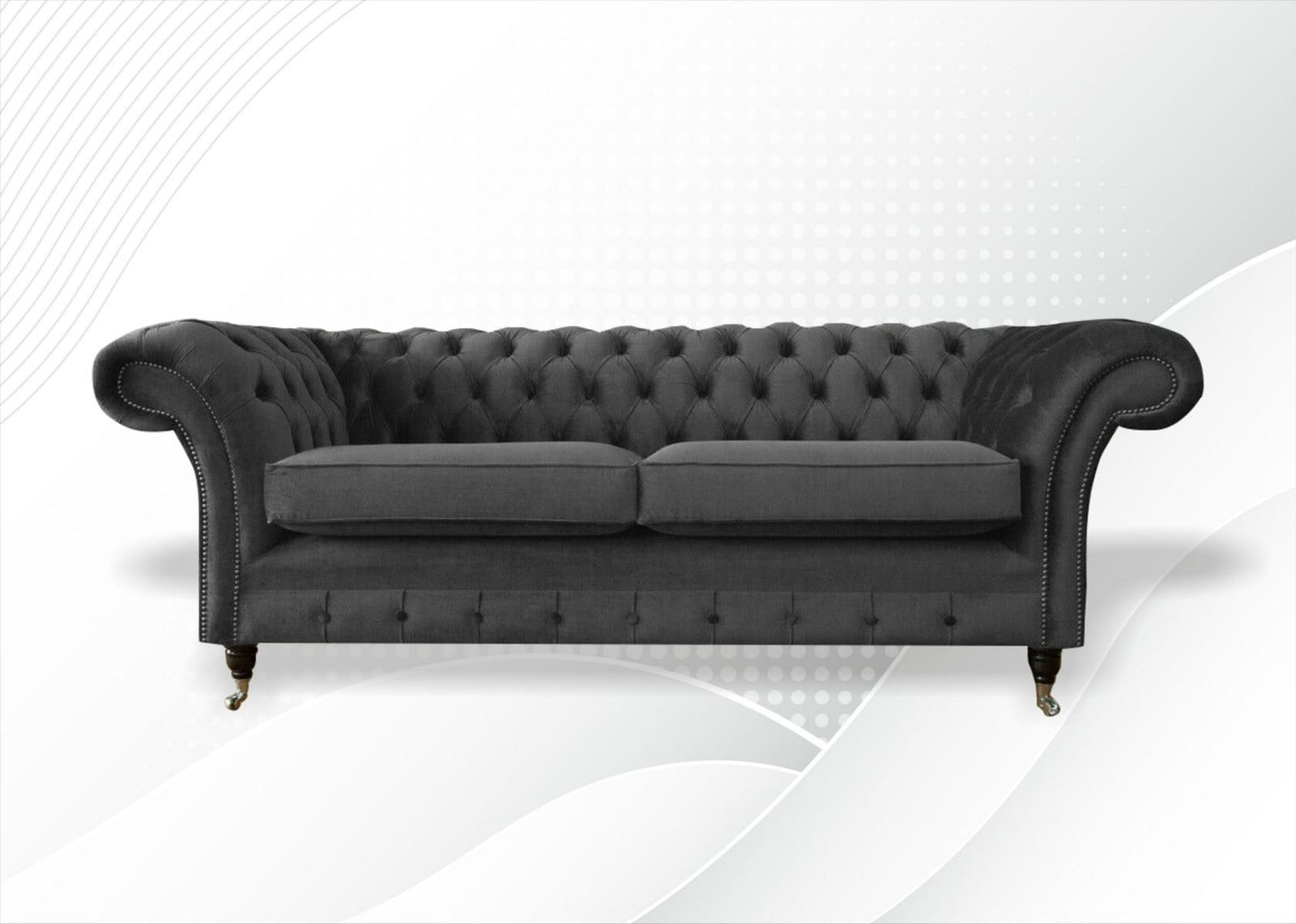 Chesterfield 3-zitsbank in grijs textiel voor de woonkamer