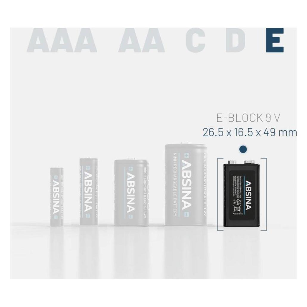 Absina 9 V Block-Akku NiMH 270 8.4 V 2 St. (2 Stk., 9V Block, E Block, PP3, 270 mAh) (401028-2)