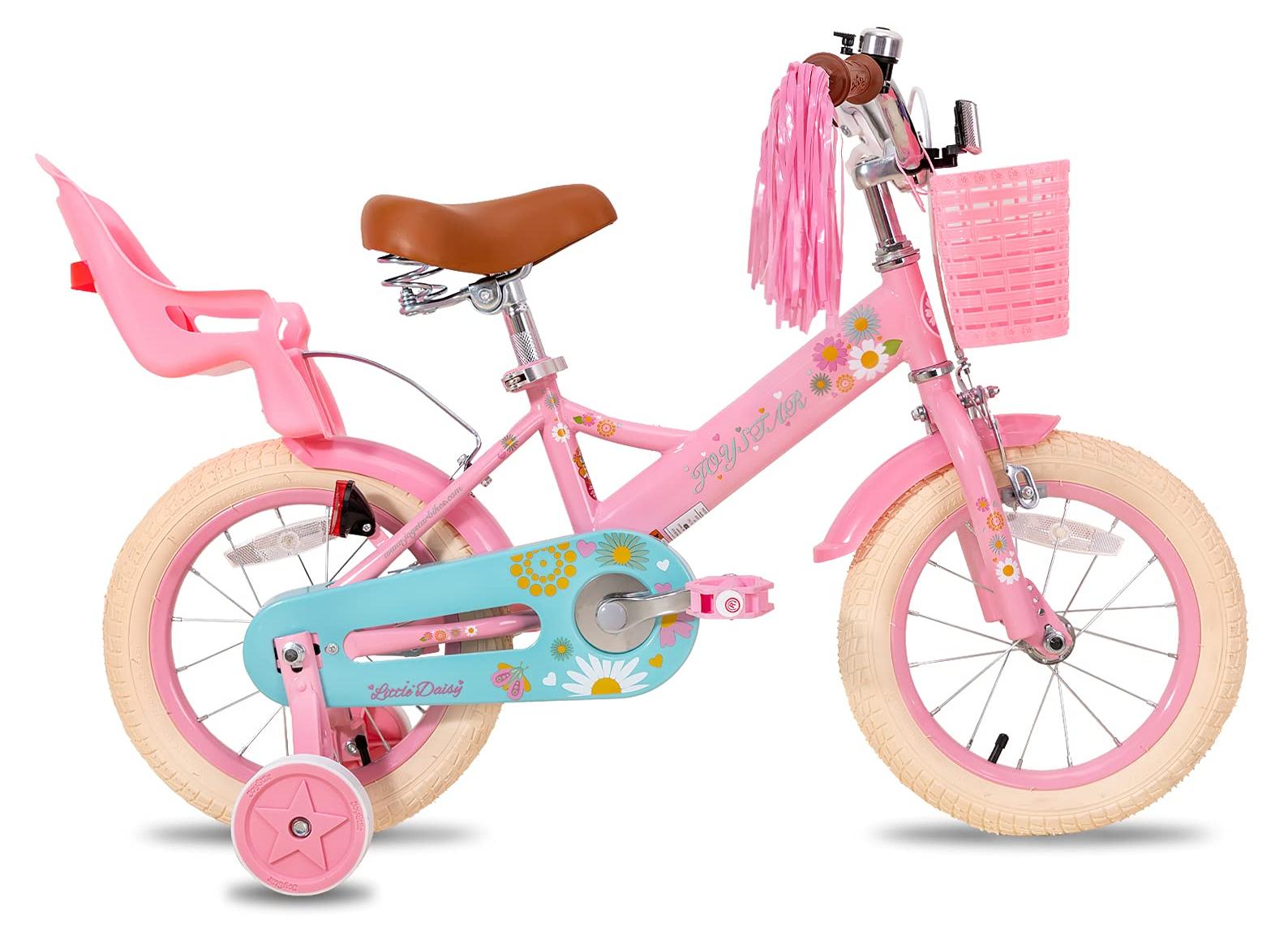 Kinderfahrrad 14 Zoll, Prinzessin, mit Stützrädern, Korb, rosa