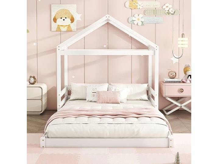 Lit enfant 140x200 cm cabane Lit double Pin Blanc