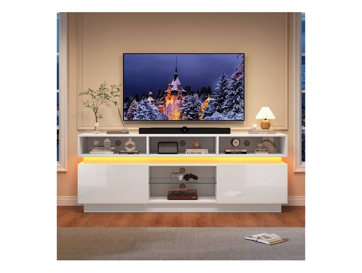BlingBin TV-Schrank 160*35*60 cm Hochglanz LED-Lowboard, TV-Ständer für 60-Zoll-Fernseher (1er Set, 1-St., Tragend: 45KG, MDF) Fernsehschrank mit Ablage aus gehärtetem Glas für Wohnzimmer, Weiß