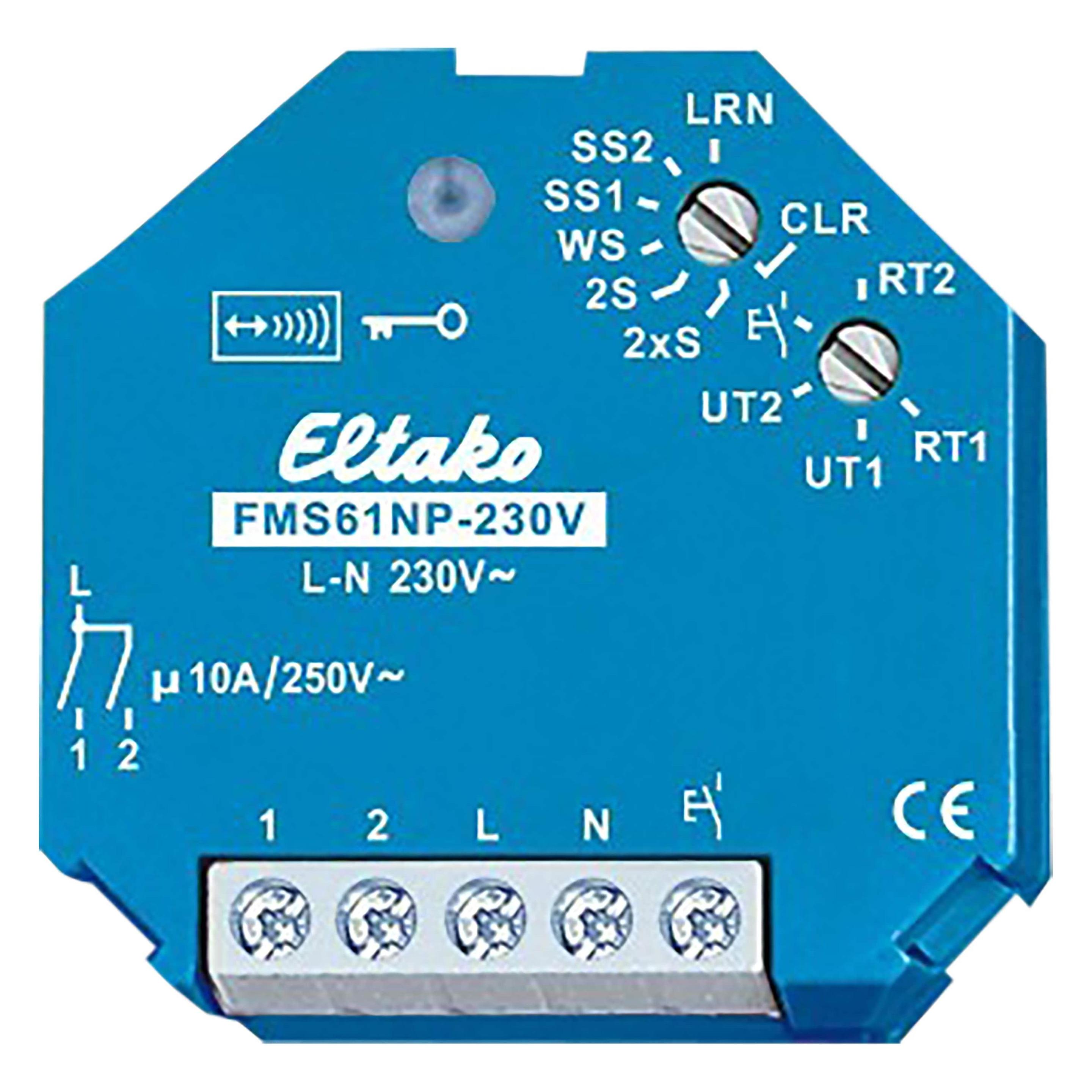 Eltako FMS61NP-230V Funkaktor Multifunktions-Stromstossschalter UP 1+1 Schliesser 10A/250V AC (Schaltaktor) (30200330)