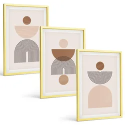 BILDER SET 3er Set - 40x60 cm Goldrahmen - Abstrakte braune Formen