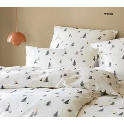 Elegante Soft-Flanell Bettwäsche Winterwald - 135x200 cm + 40x80 cm	weiss