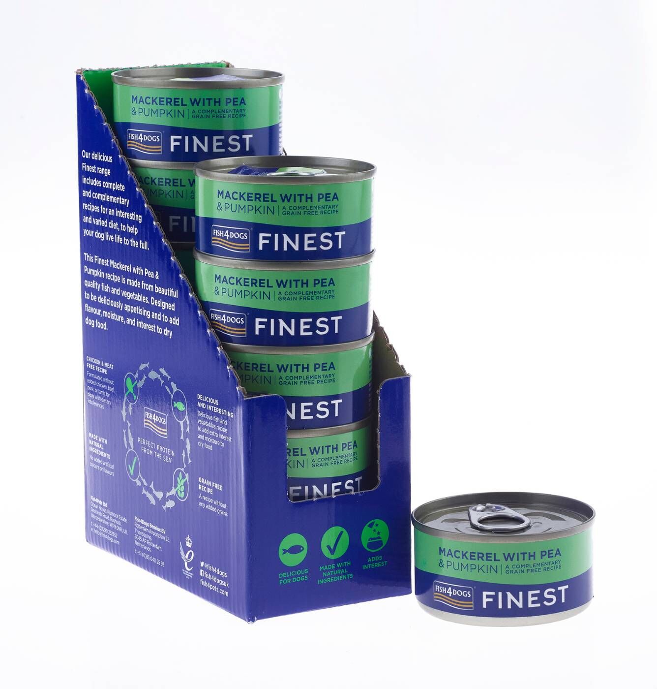 Fish4Dogs 12 x 85 g Finest Alimento Umido per Cani Sgombro con Zucca e Piselli