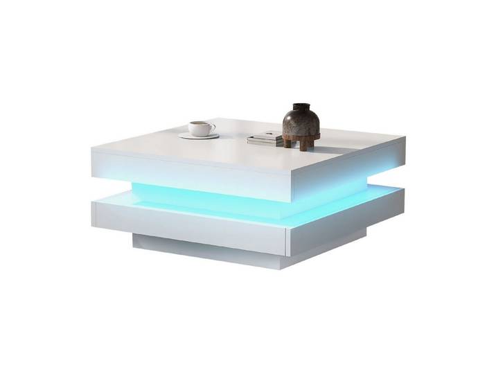 Merax Couchtisch mit LED-Beleuchtung inkl. Fernbedienung, Beistelltisch weiß, Kaffetisch
